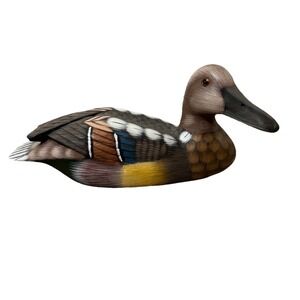 Vintage Wooden Mallard DUCK Figurine Hand Painted 8" X 3.25"